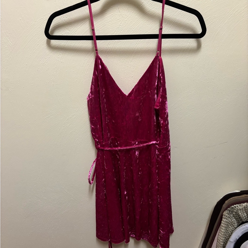 Lulu's Fuchsia Velvet Wrap Dress - Picture 4 of 5
